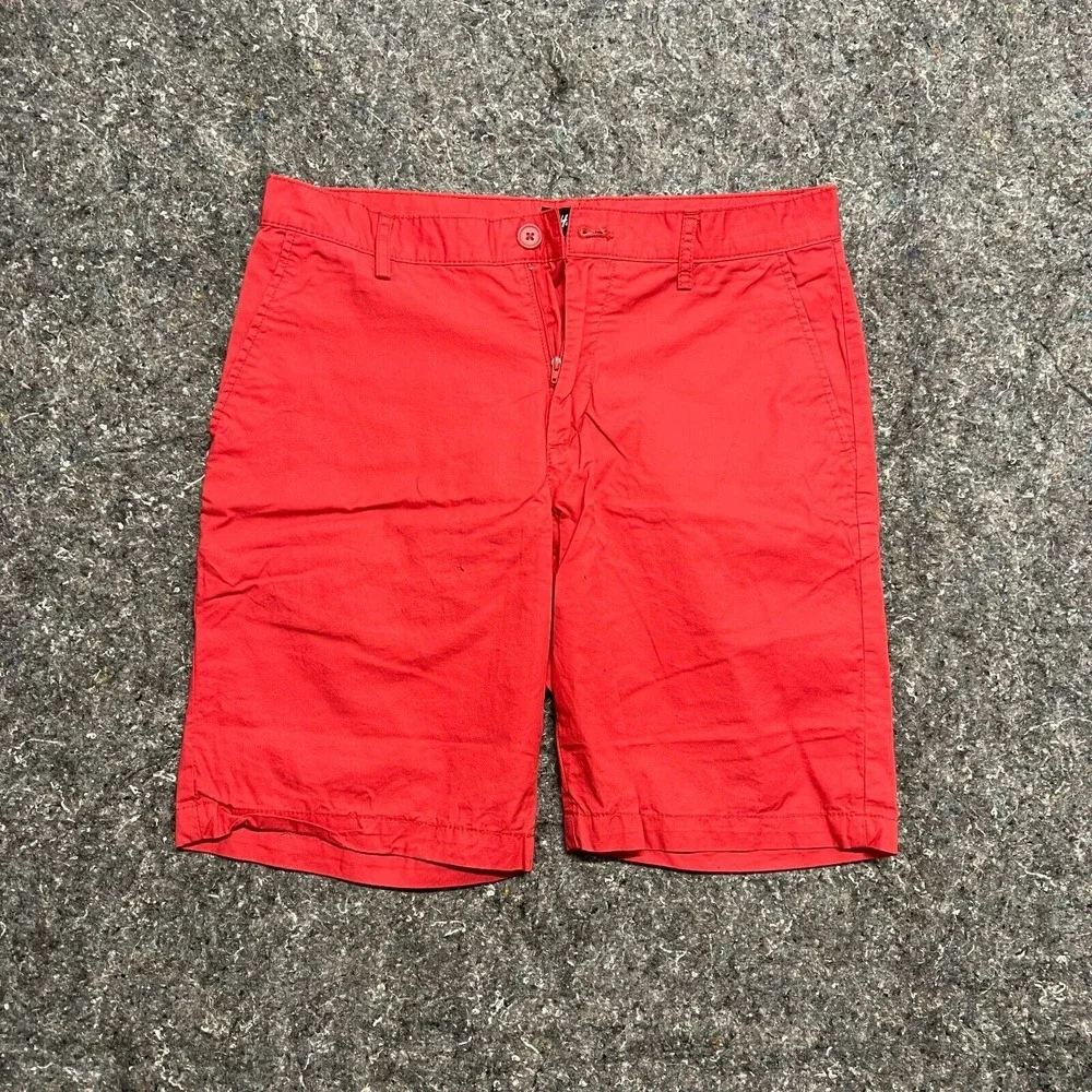 HM Mens‎ Red Chino Shorts Size 30 Solid Cotton Flat Front Casual Summer
